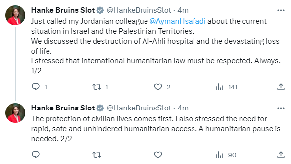 Tweet Minister Bruins Slot over gesprek met Ayman Safadi