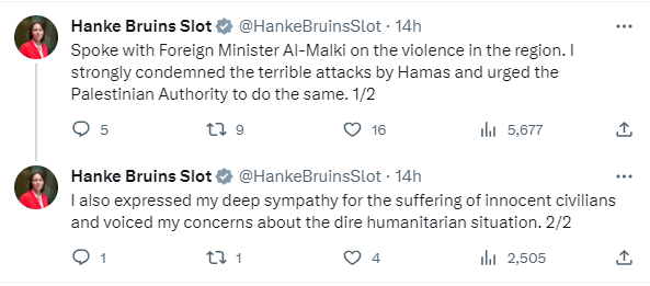 Minister Bruins Slot spoke with Foreign Minister Riyad al-Maliki of the Palestinian Authority