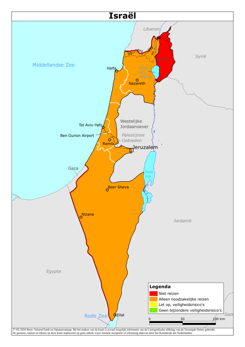 Kaart reisadvies Israël